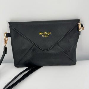 Mei & Ge Black Envelope Purse Crossbody Mini Bag Shoulder Clutch Wristlet‎